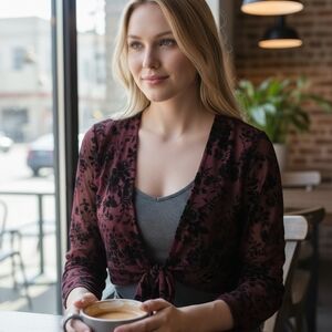 Windsor Burgundy Floral Mesh Cardigan
